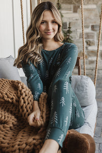 JAM PANTS SET | Darkest Spruce Dotted Trees Long Sleeve