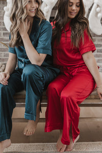 Satin Pajama Set | Jewel Green Short Sleeve