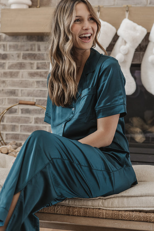 Satin Pajama Set | Jewel Green Short Sleeve * FINAL SALE*