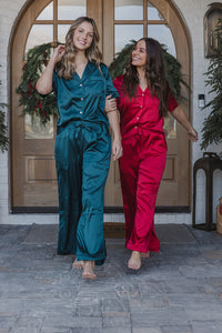 Satin Pajama Set | Cranberry Short Sleeve