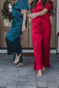 Satin Pajama Set | Jewel Green Short Sleeve