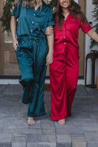 Satin Pajama Set | Cranberry Short Sleeve