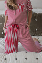 Satin Pajama Set | Mismatch Red Stripe Short Sleeve