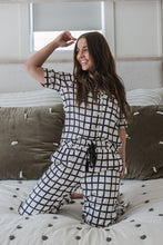 Satin Pajama Set | Black and White Window Pane Short Sleeve