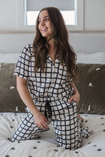 Satin Pajama Set | Black and White Window Pane Short Sleeve