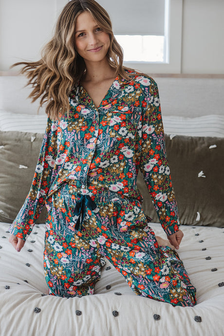 Satin Lounge Set | Verdant Garden Long Sleeve