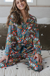 Satin Lounge Set | Verdant Garden Long Sleeve