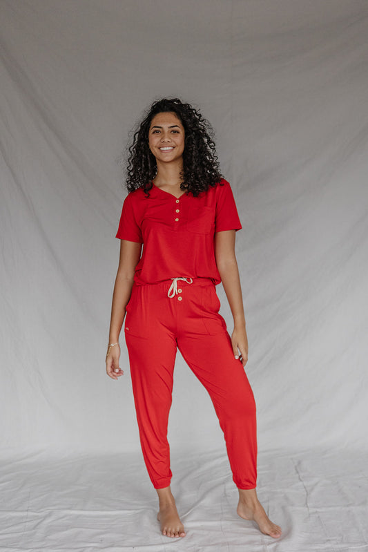 HENLEY PANTS SET SHORT SLEEVE | Ribbon Red