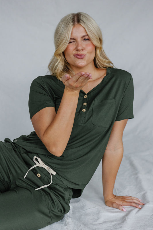 HENLEY PANTS SET SHORT SLEEVE | Olive Green