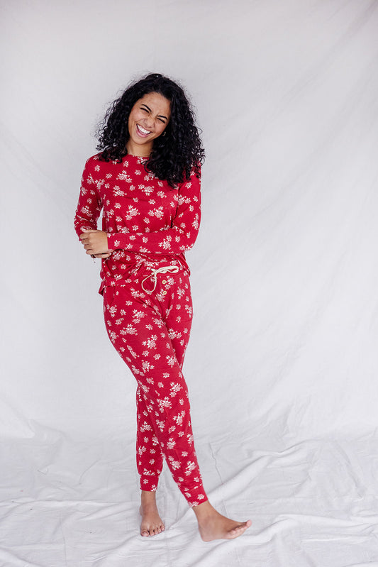 JAM PANTS SET  | Crimson Floral Long Sleeve