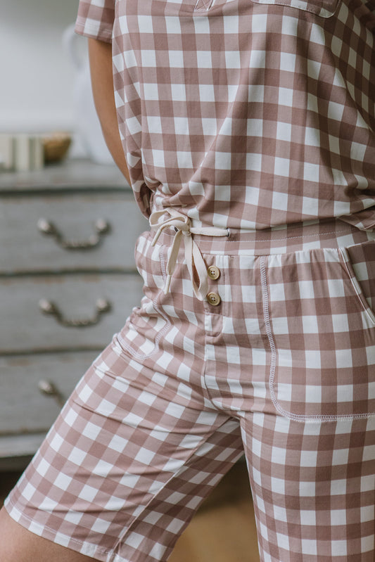 JAM SHORTS  HENLEY SET | Tan Checkered
