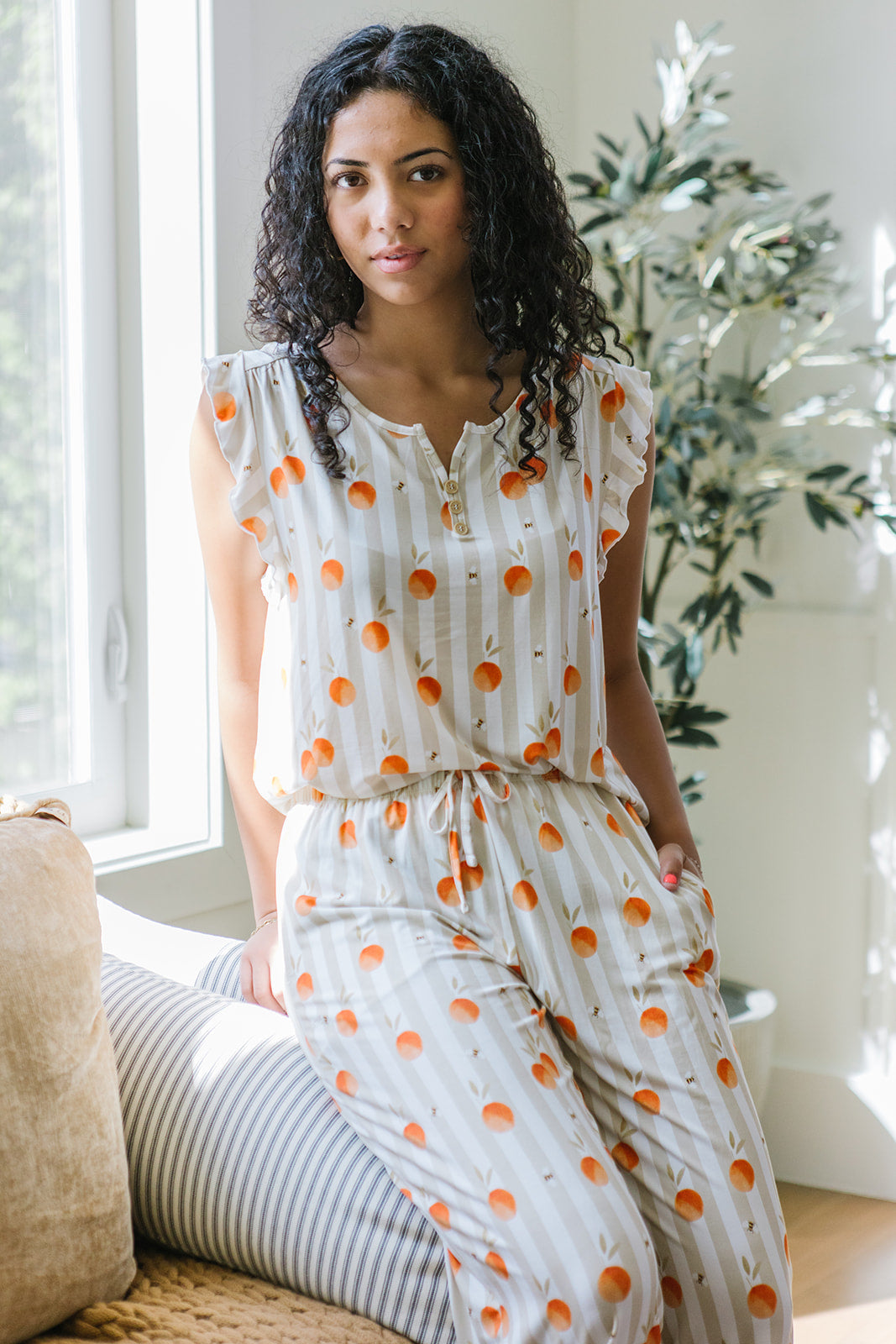 RUFFLE TANK PANT SET MODAL| Honey Grove Stripe