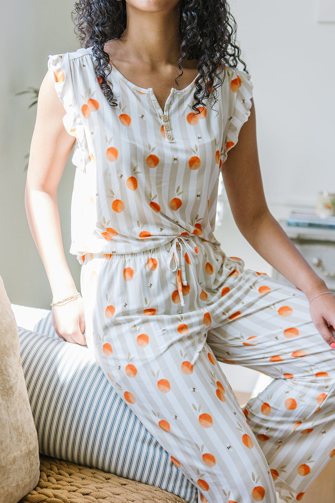 RUFFLE TANK PANT SET MODAL| Honey Grove Stripe