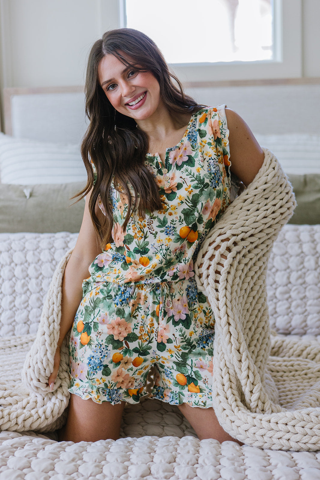 RUFFLE TANK SHORTS SET MODAL| Citrus Blossoms