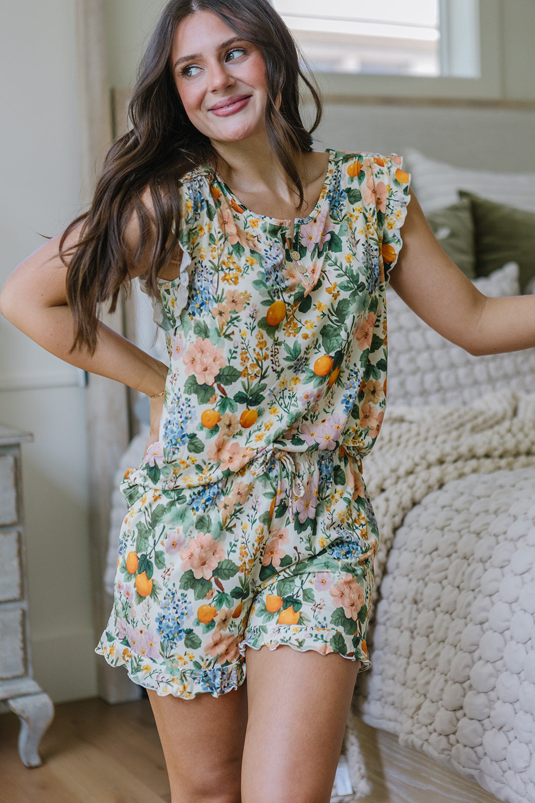 RUFFLE TANK SHORTS SET MODAL| Citrus Blossoms