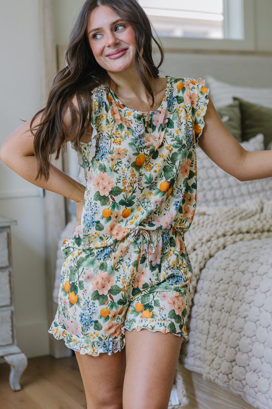 RUFFLE TANK SHORTS SET MODAL| Citrus Blossoms