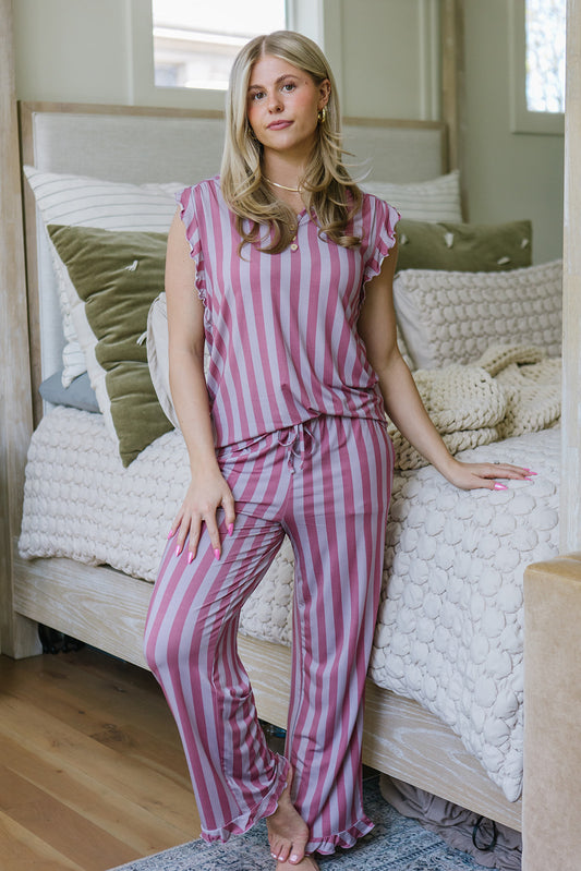 RUFFLE TANK PANT SET MODAL|  Plum & Petal Vertical Stripe