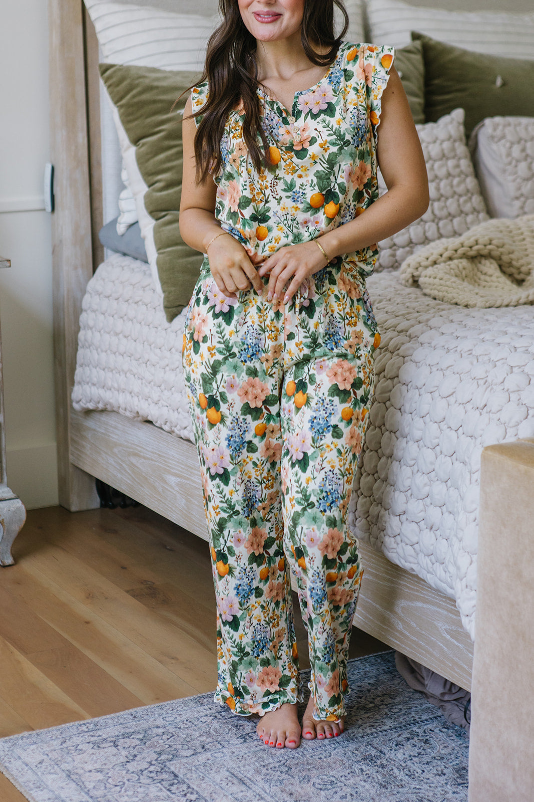 RUFFLE TANK PANT SET MODAL| Citrus Blossoms