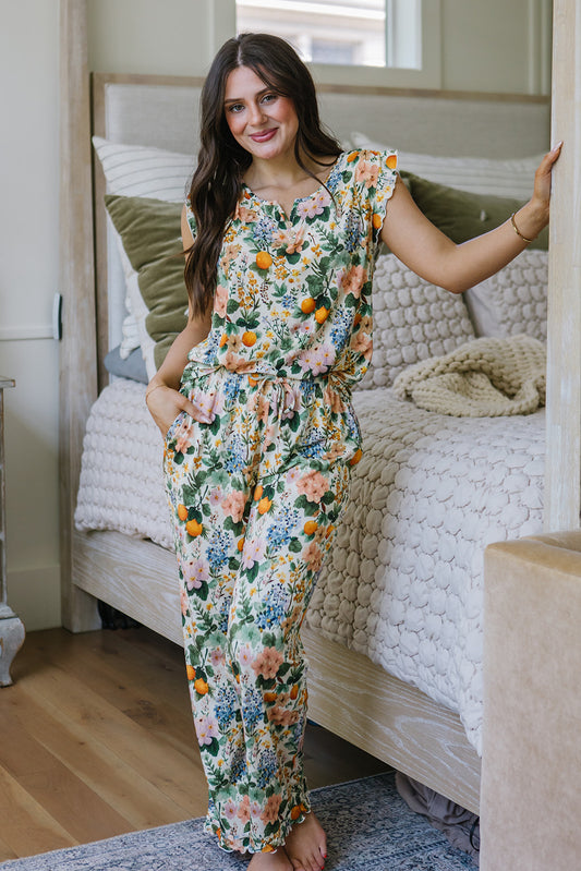 RUFFLE TANK PANT SET MODAL| Citrus Blossoms
