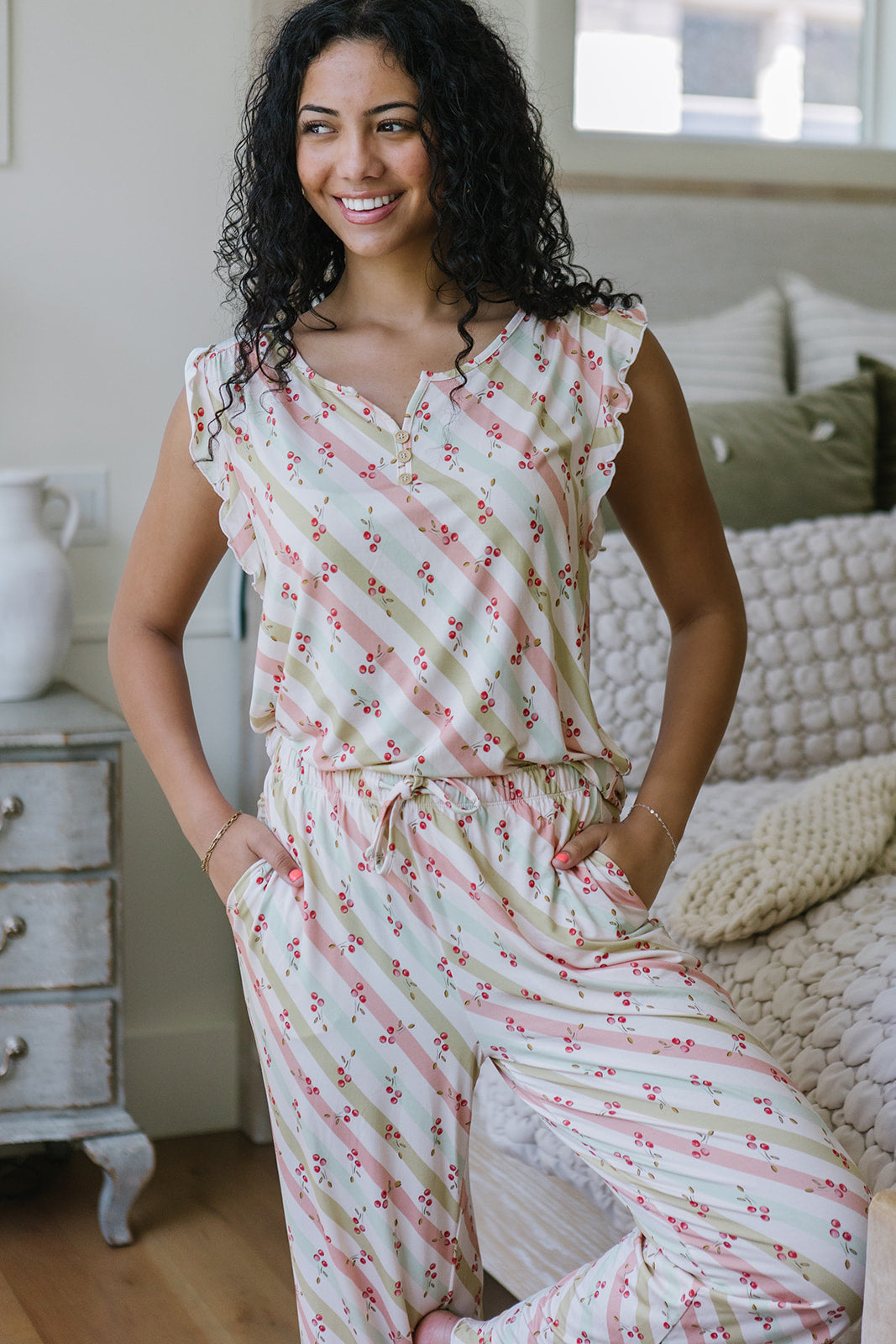 RUFFLE TANK PANT SET MODAL| Cherry Lane