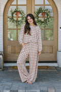 ROUNDED LACE COLLAR SET MODAL-LONG SLEEVE| Tan Checkered