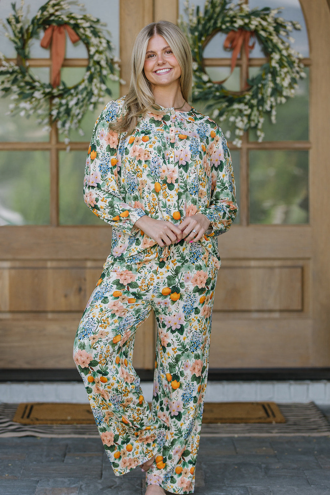 ROUNDED LACE COLLAR SET MODAL-LONG SLEEVE| Citrus Blossoms