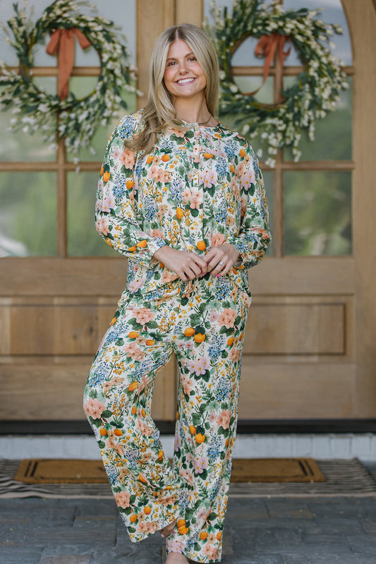 ROUNDED LACE COLLAR SET MODAL-LONG SLEEVE- Citrus Blossoms