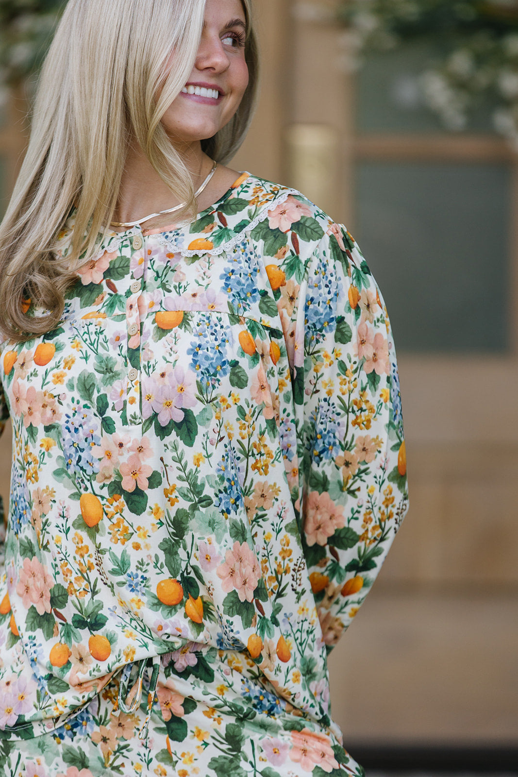 ROUNDED LACE COLLAR SET MODAL-LONG SLEEVE| Citrus Blossoms