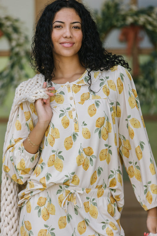 ROUNDED LACE COLLAR  SET MODAL-LONG SLEEVE- Citrus Smiles