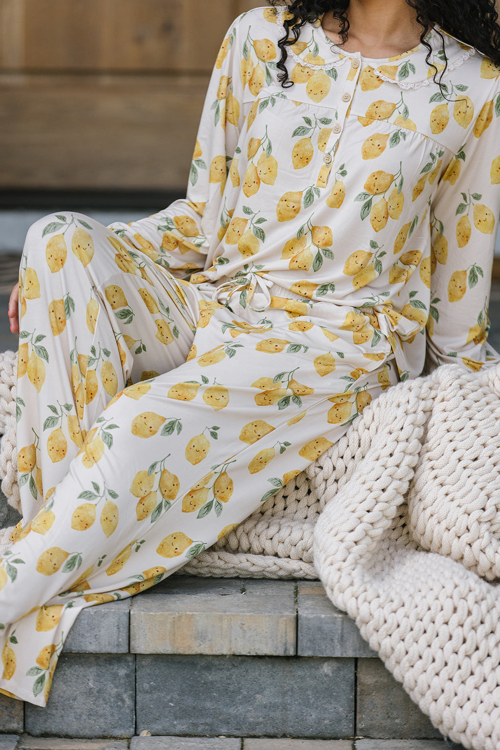 ROUNDED LACE COLLAR  SET MODAL-LONG SLEEVE| Citrus Smiles