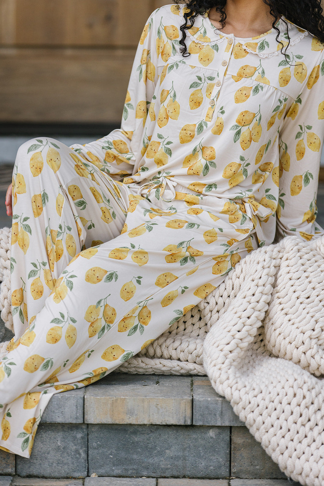 ROUNDED LACE COLLAR  SET MODAL-LONG SLEEVE| Citrus Smiles