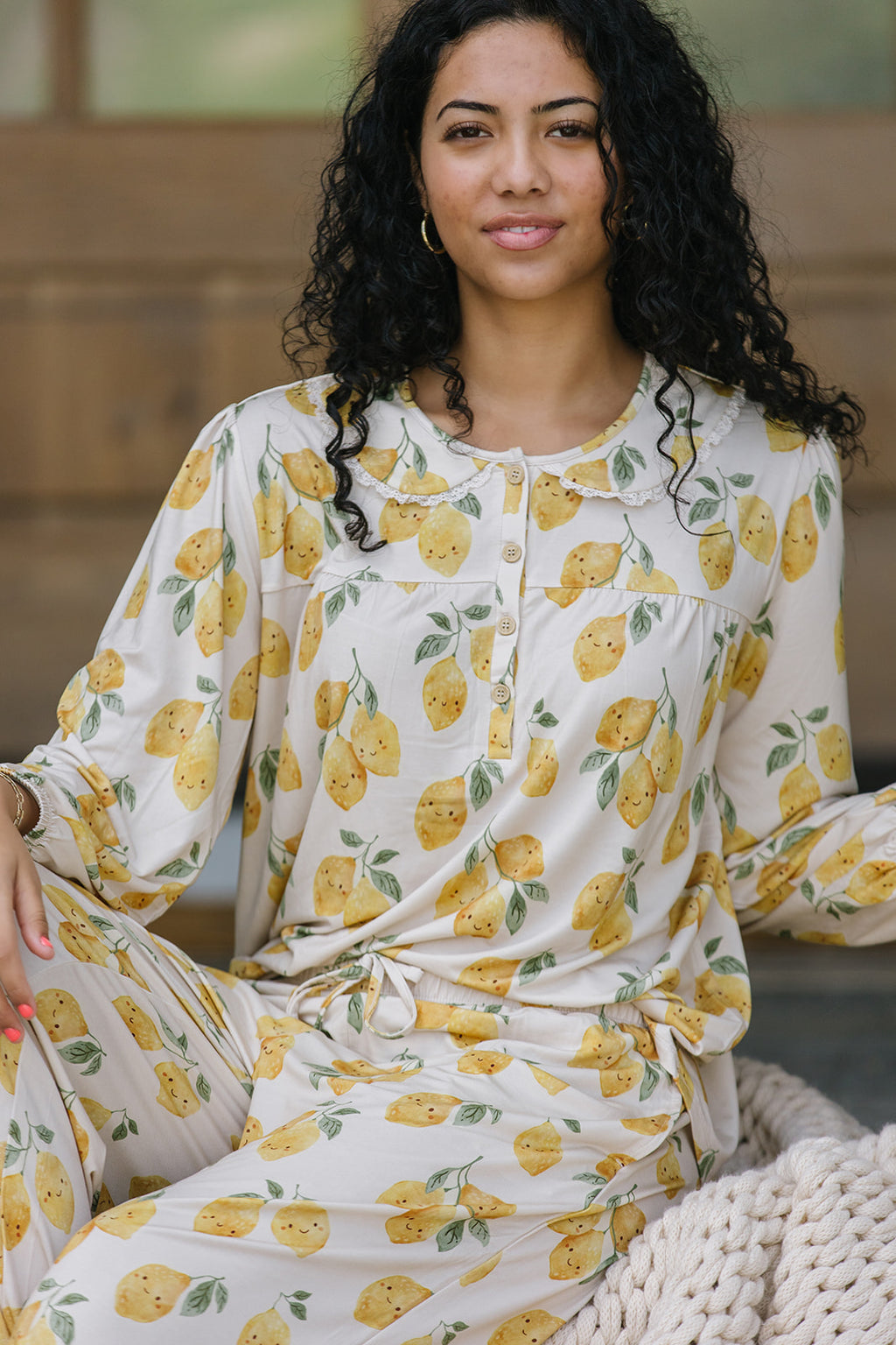 ROUNDED LACE COLLAR  SET MODAL-LONG SLEEVE| Citrus Smiles