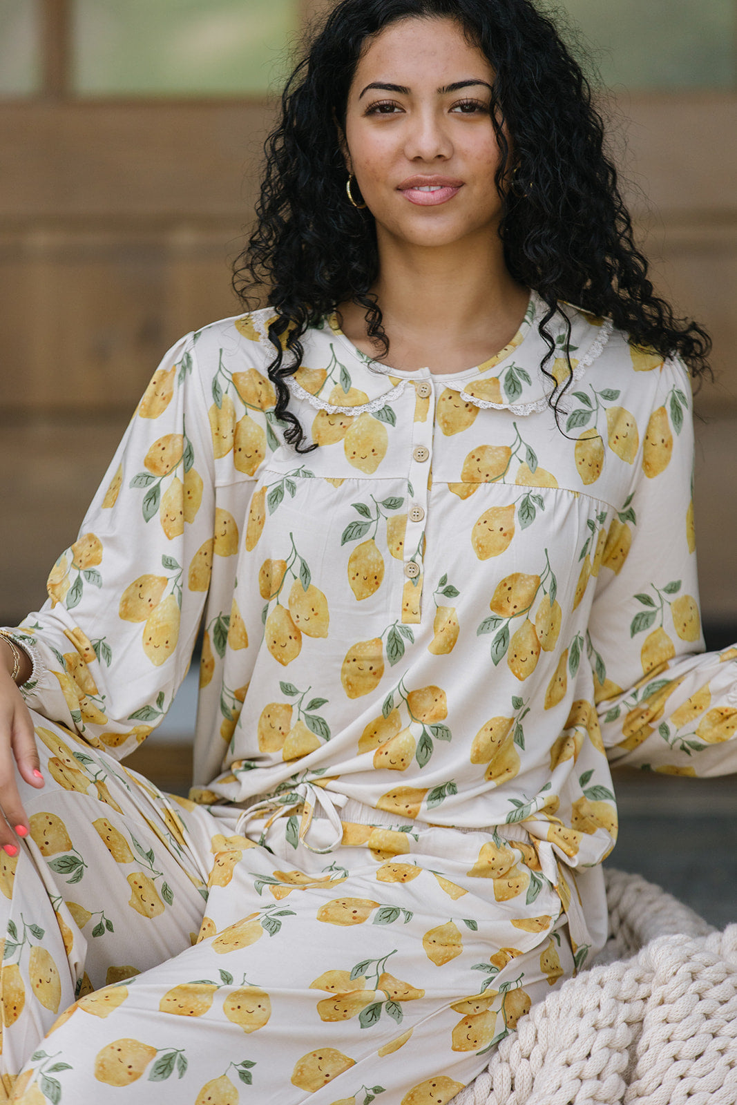 ROUNDED LACE COLLAR  SET MODAL-LONG SLEEVE| Citrus Smiles
