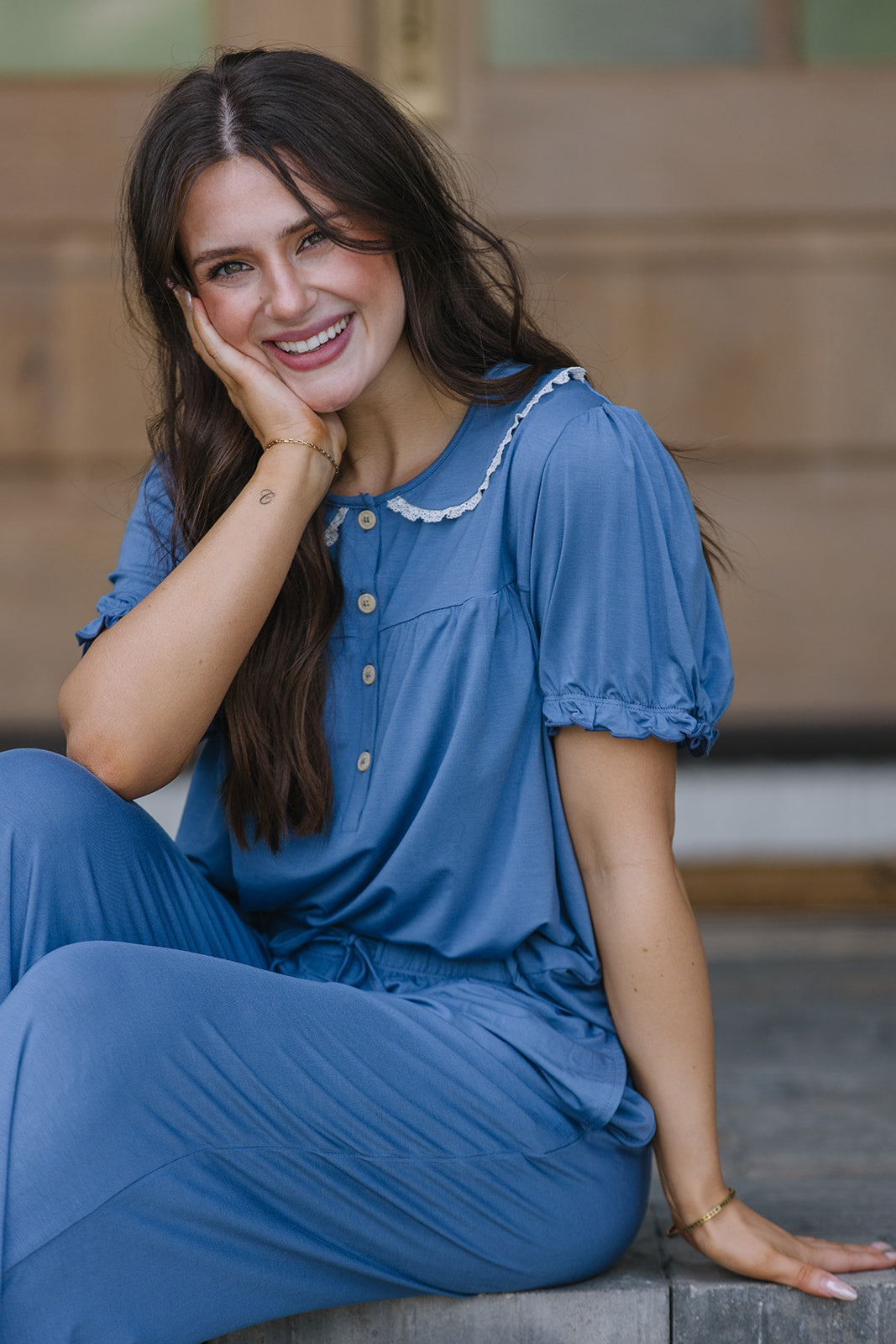 ROUNDED LACE COLLAR SET MODAL |Blue Horizon