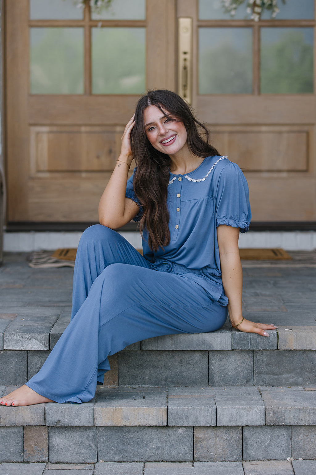 ROUNDED LACE COLLAR SET MODAL |Blue Horizon
