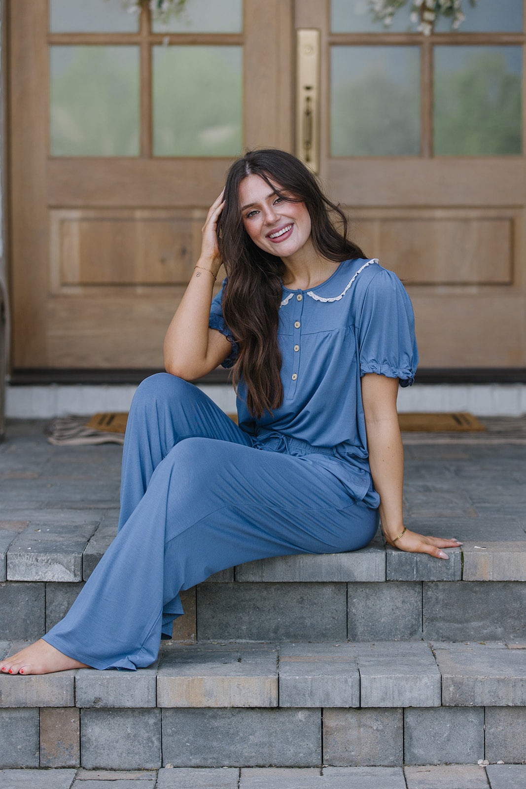 ROUNDED LACE COLLAR SET MODAL |Blue Horizon