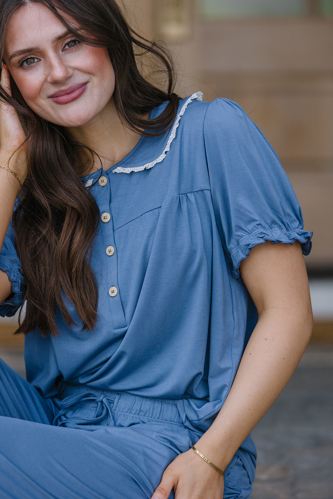 ROUNDED LACE COLLAR SET MODAL |Blue Horizon