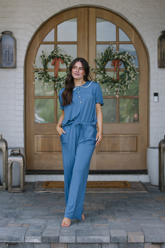 ROUNDED LACE COLLAR SET MODAL - Blue Horizon