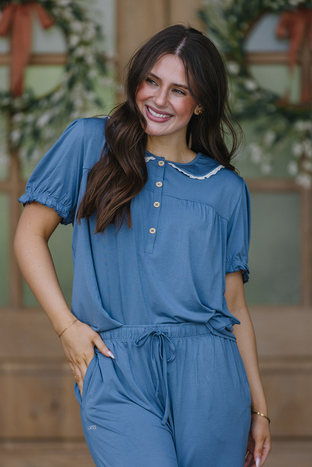 ROUNDED LACE COLLAR SET MODAL |Blue Horizon