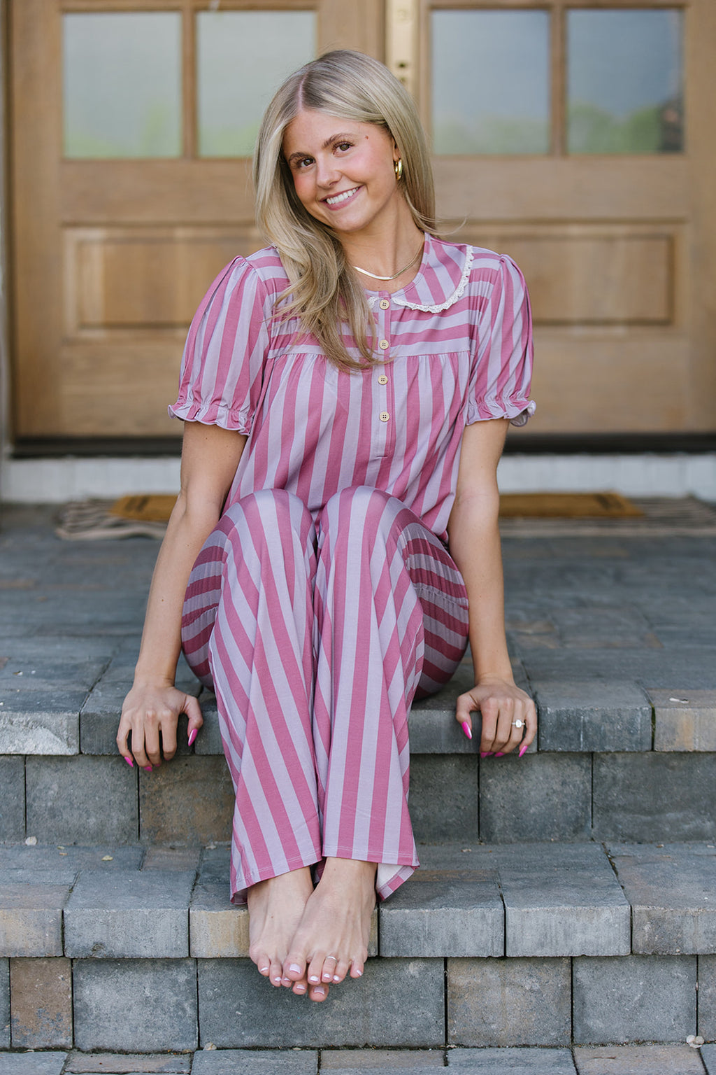 ROUNDED LACE COLLAR SET MODAL | Plum and Petal Vertical Stripe