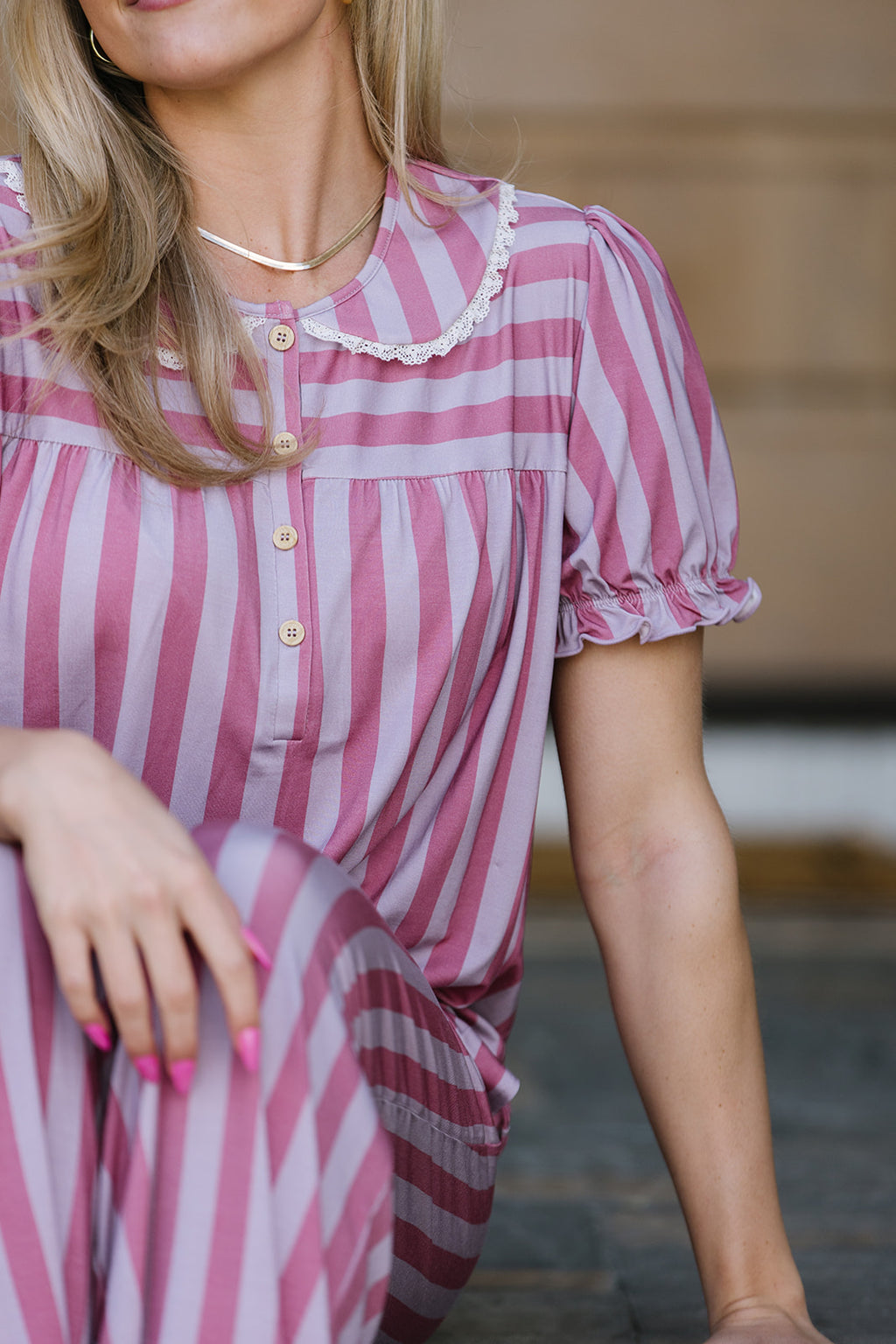 ROUNDED LACE COLLAR SET MODAL | Plum and Petal Vertical Stripe
