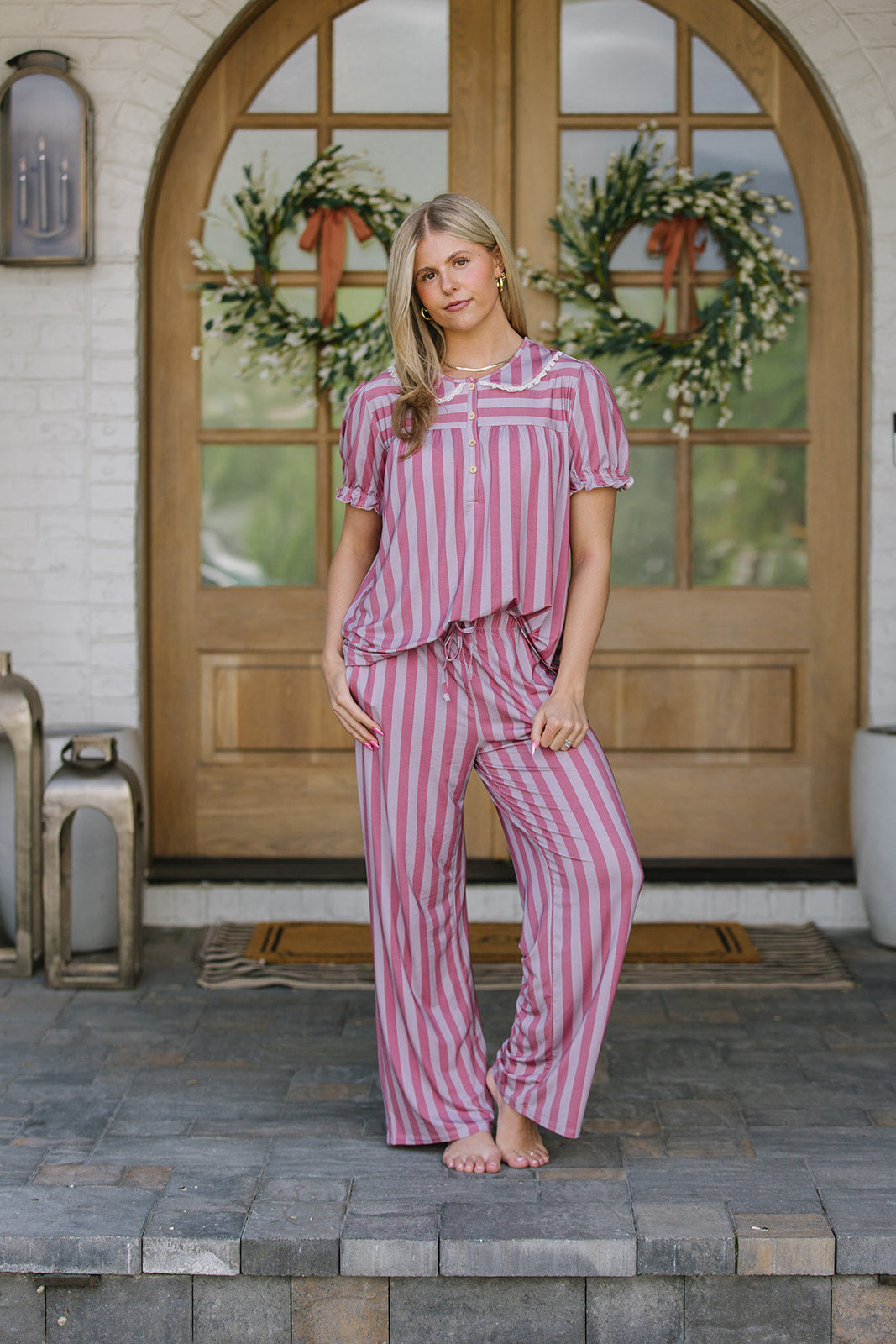 ROUNDED LACE COLLAR SET MODAL - Plum and Petal Vertical Stripe