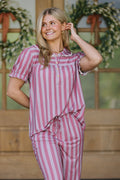 ROUNDED LACE COLLAR SET MODAL | Plum and Petal Vertical Stripe