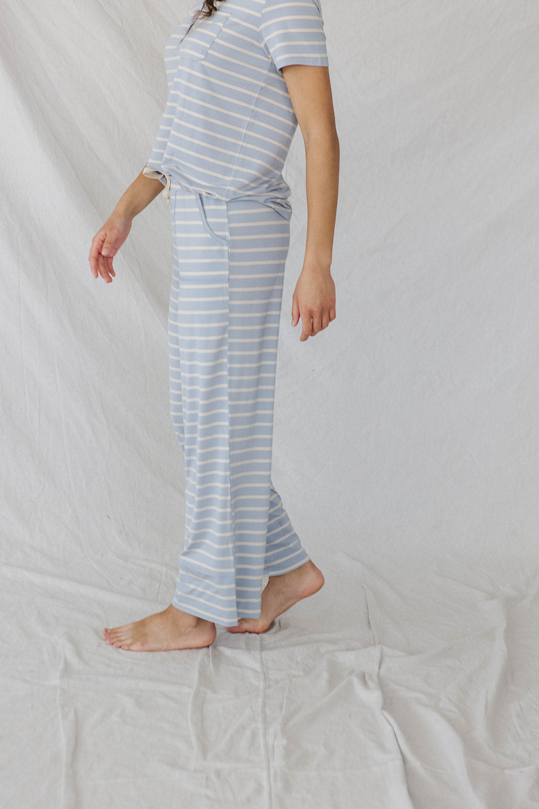 HENLEY STRAIGHT LEG PANTS SET MODAL - Light Blue Stripe
