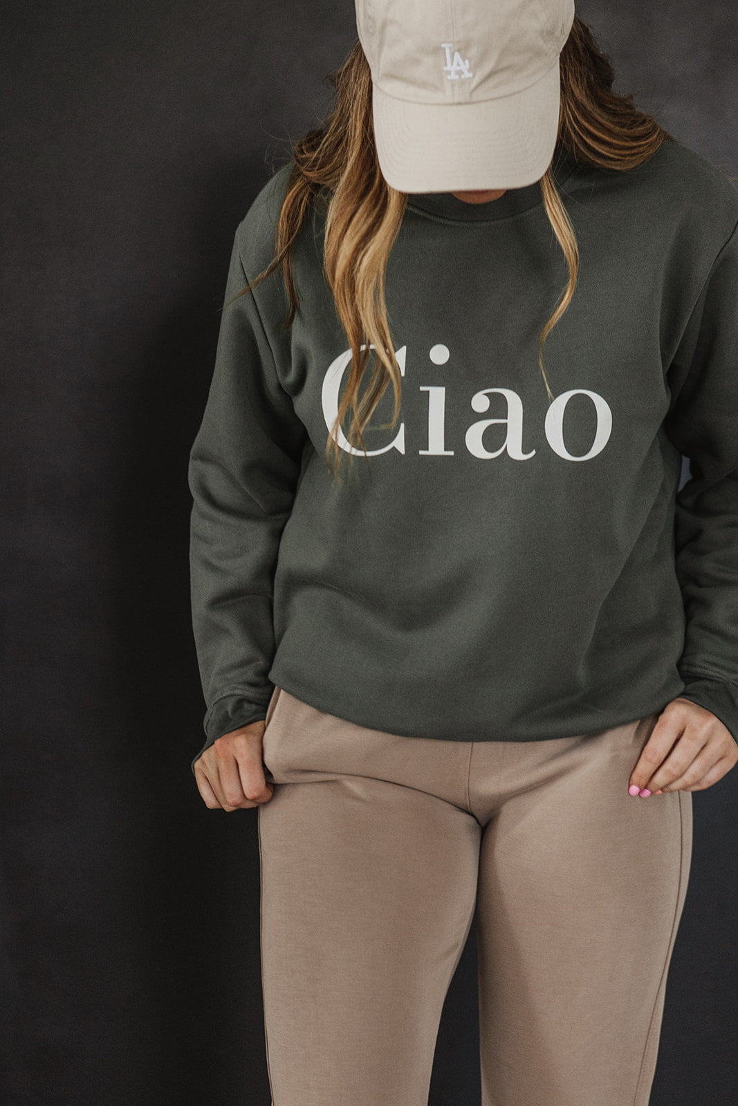 LIMITED EDITION**                     Ciao Sweatshirt- Sage with cream PRINT