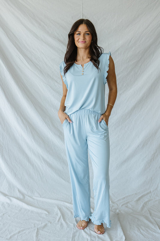 RUFFLE TANK PANT SET MODAL| Ice Blue