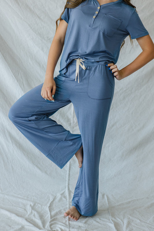 HENLEY STRAIGHT LEG PANTS SET MODAL | Blue Horizon