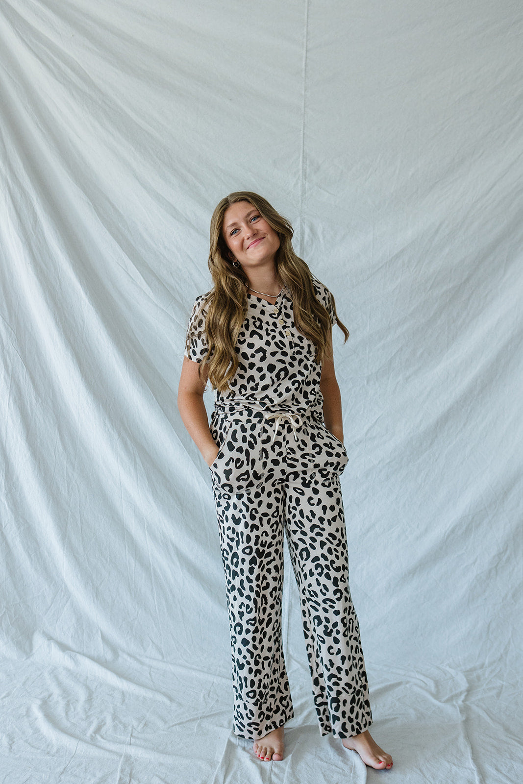 HENLEY STRAIGHT LEG PANTS SET MODAL | Leopard Print