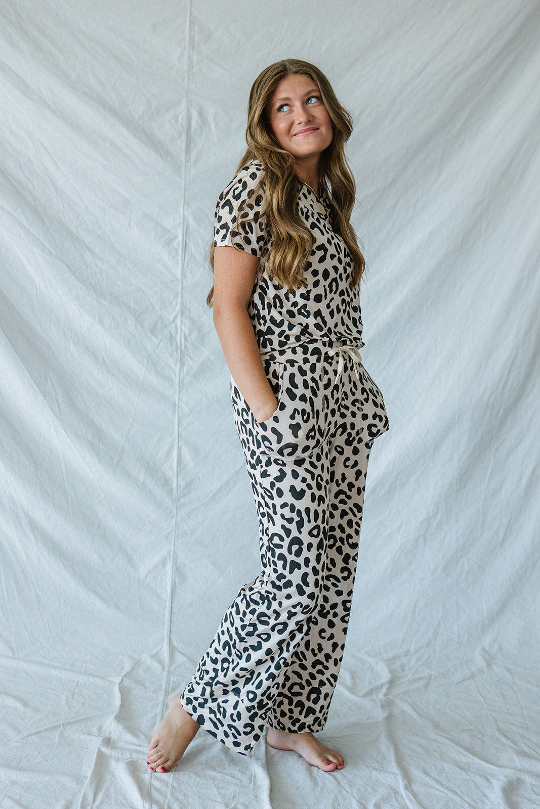 HENLEY STRAIGHT LEG PANTS SET MODAL | Leopard Print
