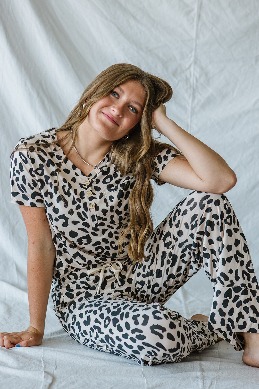 HENLEY STRAIGHT LEG PANTS SET MODAL | Leopard Print